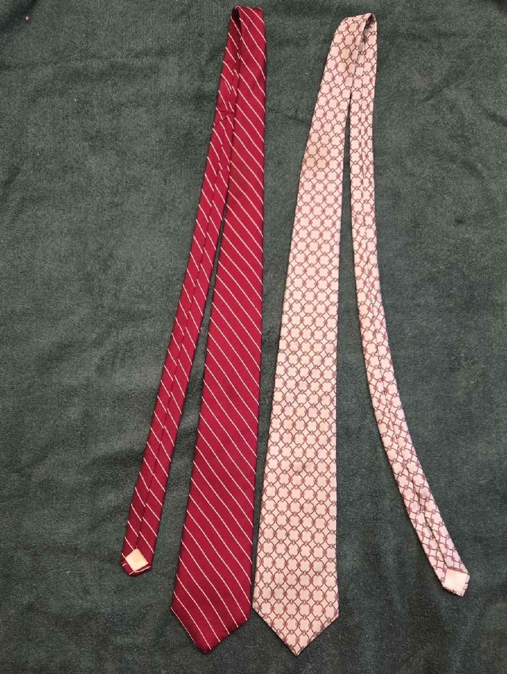 Red Striped Tie & Green Print Silk Tie Set